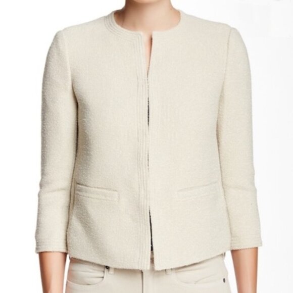 Vince Boucle Jacket Size 6 Blazer Textured 3/4 Sleeves Crop Office Preppy $365 - Picture 1 of 16